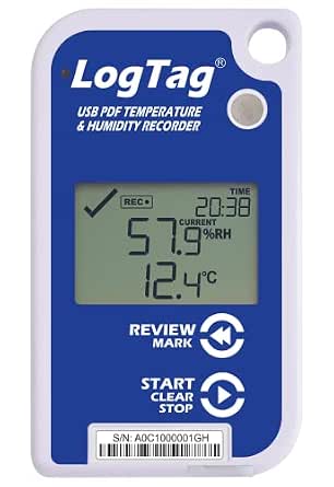 UHADO-16 Multi-use Data Logger, Temperature & Humidity, 16,000 Readings, with Display, USB, White/Blue
