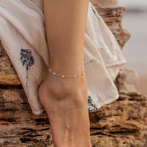 Image of MTMY Gold Anklets for Women 14K Gold Plated Tiny Bead Anklet Colorful Tassel Foot Chain Dainty Adjustable Cute Summer Beach Boho Anklets Jewelry Gift