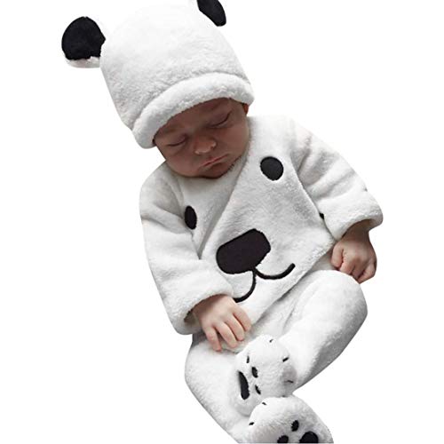 3Pcs Winter Warm Baby Girl Boy Cartoon Tops Outfits Fluffy Warm Clothes Onesies (0-6 Months, White)