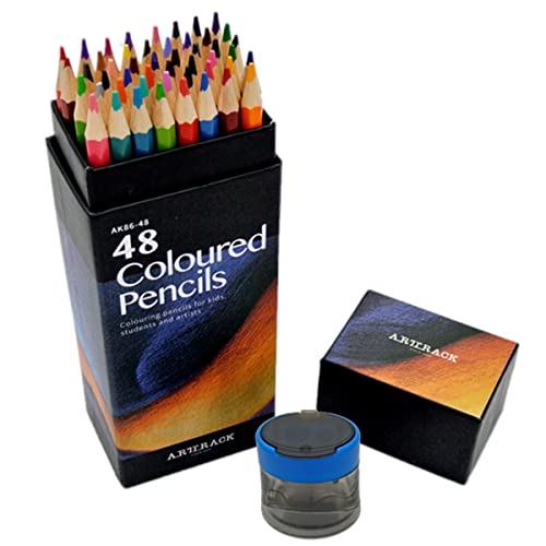 Professional Vibrant Colored Pencil Set â€“ 48 Pack Soft Oil-based Cores Hexangular Premium Sharpener Case Writing Coloring Books Drawing Arts Sketching Gift Beginner Kids Adults Artists