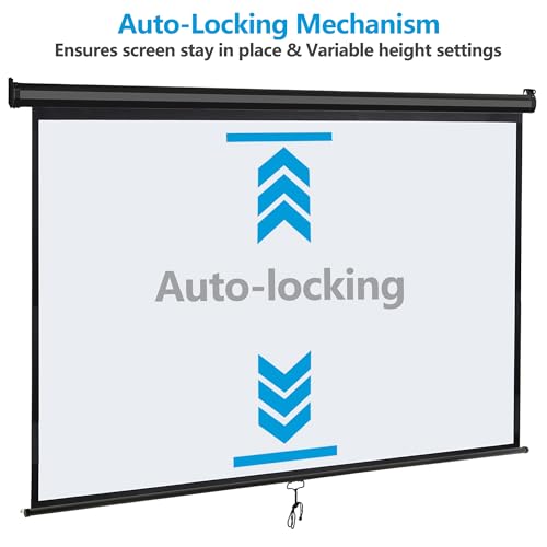 Image of 80 inch 16:9 HD Manual Projector Screen with Auto Lock Anti-Crease Home Theater Office Wall Mounted Ceiling Pull Down Projection 1.1 Gain Matte Black, View Size: 72 x 40 inches