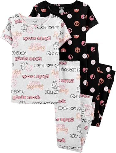 Carter's Girl's 4-Piece Cotton PJ Set, Peace, 6 Years