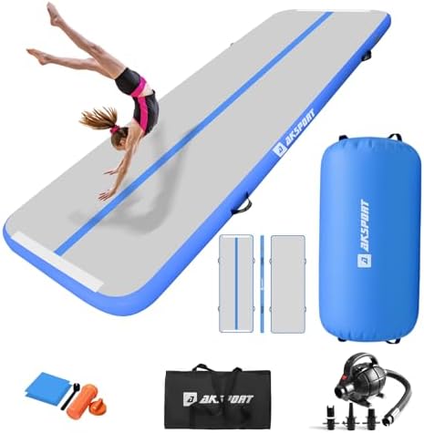 AKSPORT Airtrack mit Air Roll Aufblasbar Gymnastikmatte Turnmatte Air Tracking Matte 3m mit rolle mit Luftpumpe für Hause/Yoga/Cheerleading/Tumbling/Rückwärtsbeugen