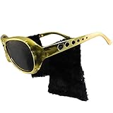 Gold Frame Classic Elvis Costume Sunglasses w/Sideburns