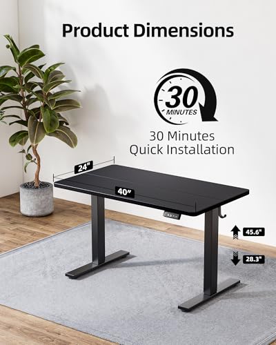 Image of TIQLAB Height Adjustable Electric Standing Desk, 40 x 24 inch, Sit Stand Up Desk, Splice Board, Computer Home Office Desk, Black Top