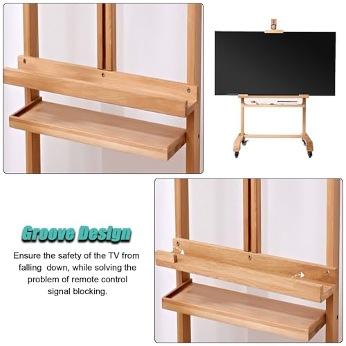 Soporte móvil de madera para TV con ruedas y estante miniatura 7