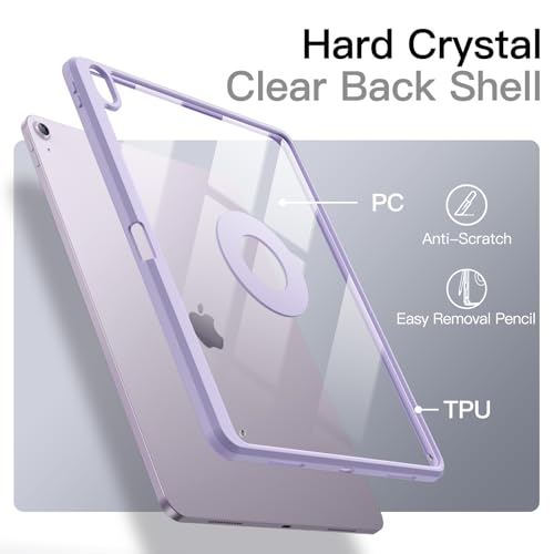 Image of JETech Magnetic Detachable Cover Case for iPad Air 13-Inch M4 /M3 /M2 (2026 /2025 /2024) with Pencil Holder, Removable Rotating Clear Cover, Portrait /Landscape Stand with Raised Screen View (Purple)
