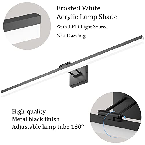 Image of Ralbay 40 inch Modern LED Matte Black Bathroom Vanity Light 24W Adjustable Black Vanity Lighting Modern LED Bathroom Vanity Light Fixtures Over Mirror (6000K Cool White Light)