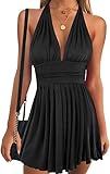Heysolo Women Sexy Deep V-Neck Mini Summer Dress Sleeveless Backless Party Club Cocktail Dresses Black