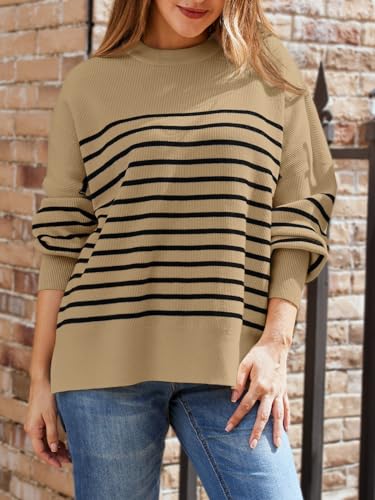 Image of LILLUSORY Women's Oversized Batwing Sweaters 2026 Fall Outfits Trendy Crewneck Knit Side Slit Fashion Pullover Tops