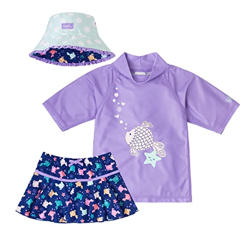UV SKINZ UPF 50+ Girls 3-Piece Swim Set (5, Purple Sparkle Fish)