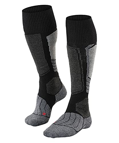FALKE Men's SK1 Ski Socks, Merino Wool Silk, Knee High, Heavy Cushion, Breathable Quick Dry, Winter Athletic Sock, Black (Black-Mix 3010), 9-10, 1 Pair