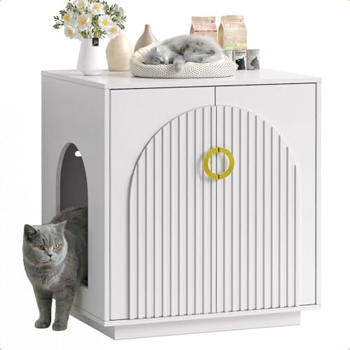 Large Cat Litter Box Enclosure for Self Cleaning Litter Box 34.84 Tall Litter Boxes Furniture w/Outlets Modern Cat House Hidden Cat Litter Furniture for Living Room White
