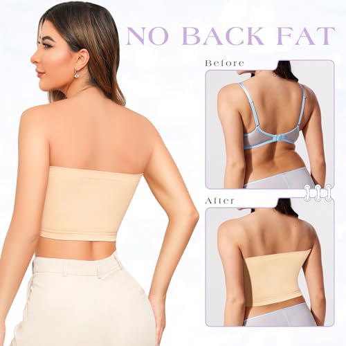 Image of Strapless Bras for Women Bandeau Bra Wireless Seamless Bandeau Top Comfort Padded Tube Top Bra Beige