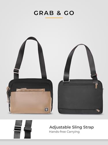 Image of EUME Workport Tablet Sling Bag for Men | Office Bag for Men & Women | With Padded Compartment | Vegan Leather & Nylon Fabric | Fits MacBook Air 13 inch, iPad 7L & Tablets Up to 13 inch