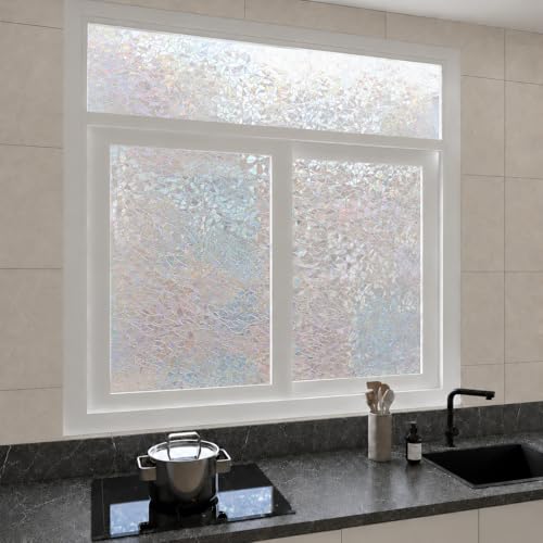 Image of CVANU Rainbow Reflection 3D Frosted Privacy Window Film, Self Adhesive Waterproof Vinyl Covering Sheet for Glass Door, Windows, Bathroom, Home & Office Use (12 x 120 Inch)
