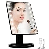 Lighted Vanity Makeup Mirror with 16 Led Lights 180 Degree Free Rotation Lighted Mirror Touch Screen Adjusted Brightness Desk Mirror USB Dual Supply Bathroom Beauty Cosmetic Mirror (Black)