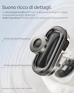 SHOKZ NEW OpenFit 2+ Cuffie Open-Ear con Audio Dolby, Auricolari Comodi con Ganci Morbidi, 48H di Riproduzione, Resistenza all’Acqua IP55, Ricarica Rapida USB-C e Wireless, Custodia Inclusa, Nero