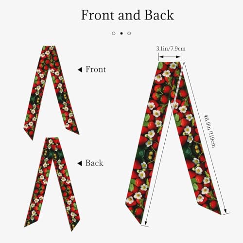 Silk Feeling Satin Headscarf for Women Fashion Skinny Scarf Neck Scarf Hair Scarf Strawberry Print2