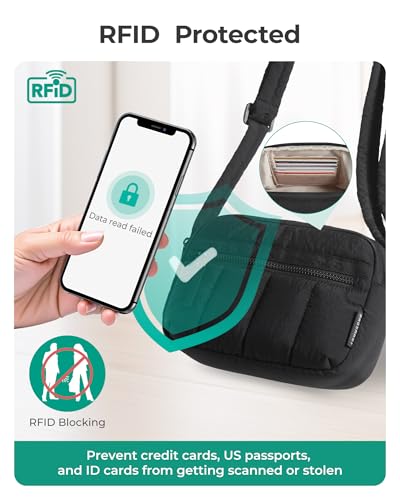 BAGSMART Cross Body Purse, Mini Crossbody Bags for Women Travel Purse, Puffy Shoulder Handbag Wallet with RFID Blocking Slots, Black-small4