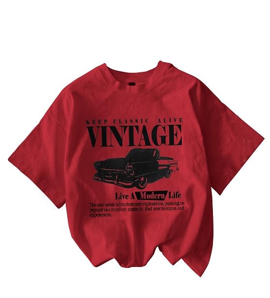 Image of Jawdrobe Cotton Blend Oversized Fit Half Sleeve Printed Round Neck T-Shirt for Women | Aesthetic Summer Wear