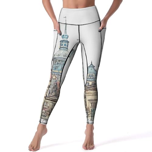 Leggings pour fitness taille haute ville aquarelle anti glissement