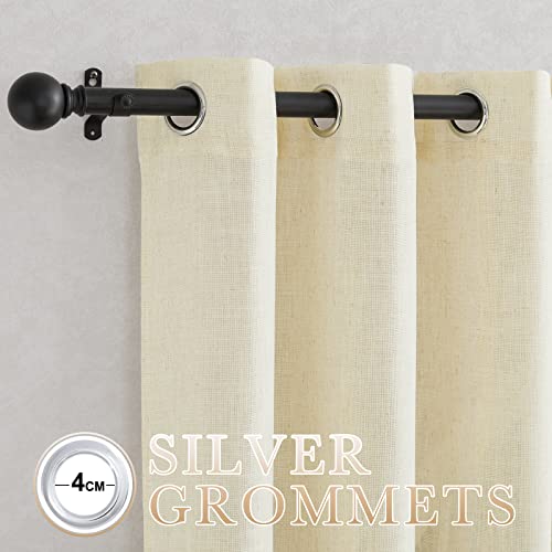 NICETOWN Linen Curtains 63 inch Long for Living Room, Grommet Semi Sheer Curtains Flax Linen Blend Privacy Added with Light Filtering Drapes for Farmhouse, Butter, W52 x L63, 2 Panels