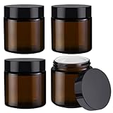 BOSMIOW 4 x 100 g runde Bernsteinglas-Gläser, Kaffeefarben, Gesichtscreme, Verpackung, auslaufsichere Kosmetikflaschen mit Kunststoff-Innenbeschichtung und Balsamdeckeln