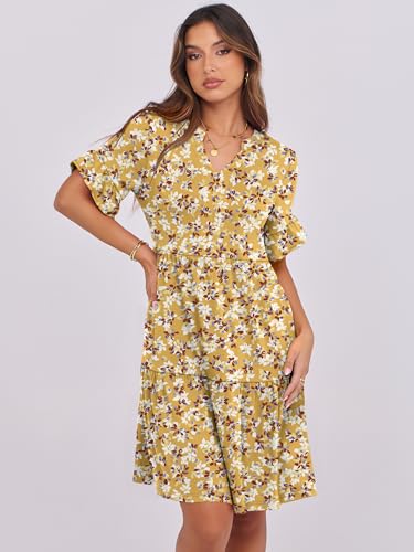 Image of ANRABESS Women's Summer Casual Dress, V-Neck Ruffle Sleeve Tiered Mini Dress, Soft Comfy Fabric with Pockets for All-Day Wear