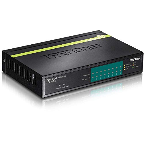 TRENDnet 8-Port Gigabit PoE+ Switch, 123 W PoE Power Budget, 16 Gbps Switching Capacity, Metal housing, TPE-TG80G, V3.0R (Renewed)