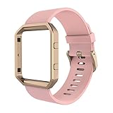 Fitbit Blaze Bands with Frame, Simpeak Silicone Replacement Band Strap with Rose Gold Frame Case for Fit bit Blaze Smart Fitness Watch, Large, Pink