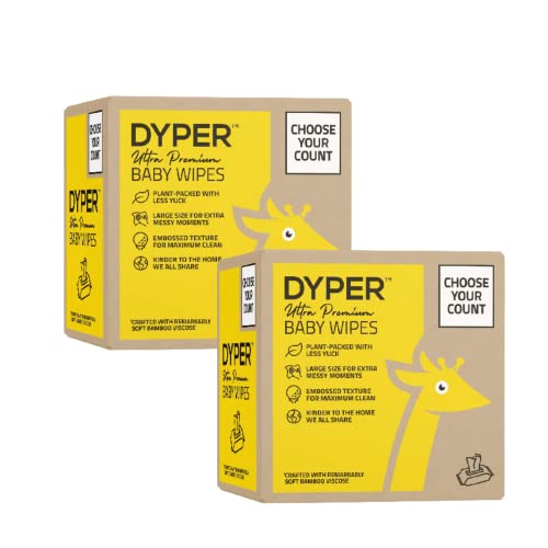 Dyper Bamboo Baby Wipes, Unscented Hypoallergenic Wipes, 60 Count (Pack of 2)