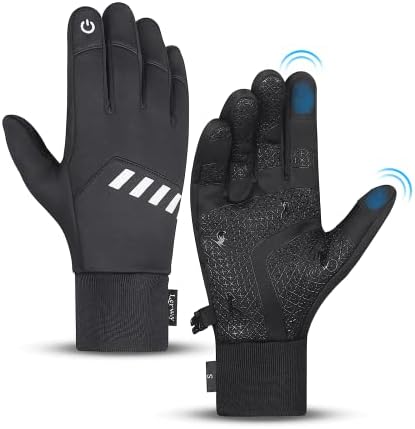LERWAY Winter Warm Gloves for Men and Women, Thermal Touchscreen Gloves with Anti-Slip Silicone Patterns, Waterproof and Windproof Black Gloves For Running, Cycling, Hiking,Driving,Skiing