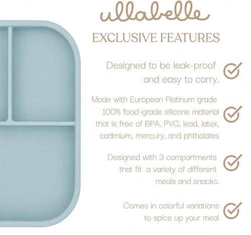 Image of Kids Bento Box - 3 Compartments, Leakproof Lunch Box, BPA-Free Snack Container, Divided Lunch Box for Toddlers & Kids, Dishwasher Safe, Easy to Clean (Blue)