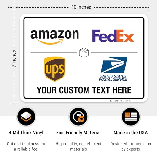 Image of Custom Package Delivery Sign, Delivery Instructions, 10x7 Inches, 4 Mil Vinyl Decal Stickers Weather Resistant, Made in USA by Sigo Signs