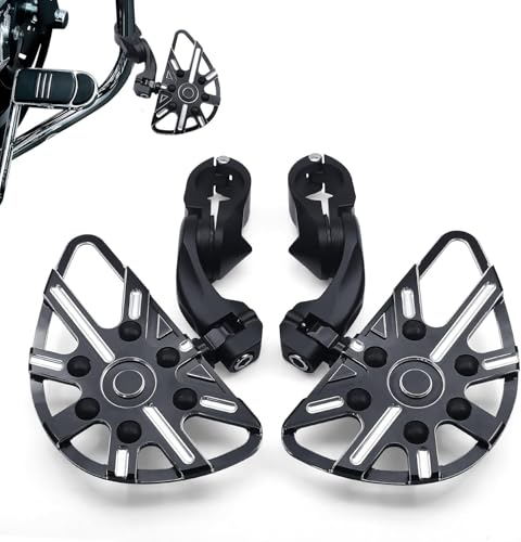 Image of MZS Motorcycle Highway Pegs, 1.25 inch Adjustable Short Angled Wide Foot Peg Black Compatible with Softail Sportster Electra Road King Street Glide Vulcan VTX V Star Boulevard for 1 1 /4 Engine Guards