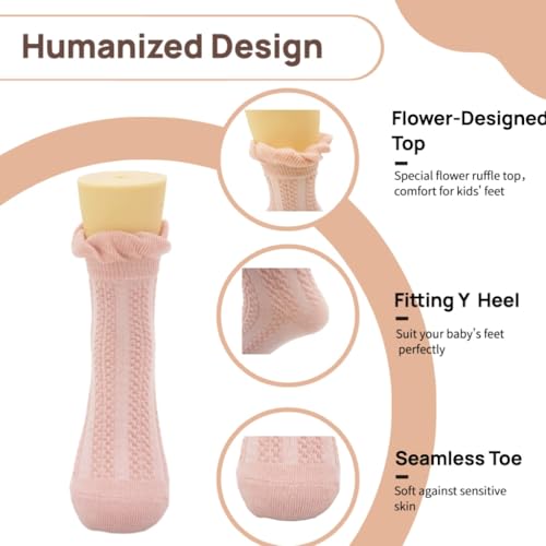 Gwenvenni Toddler Girls Double Ruffle Lace Trim Cotton Socks Frilly Dress Socks 5-Pack2