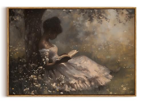 Image of KISSFOX Vintage Framed Wall Art Decor Moody African American Pictures Paintings Wall Decor Victorian Black Girl Canvas Art Prints Modern Farmhouse Black Woman Artwork For Kitchen Living Room Bedroom