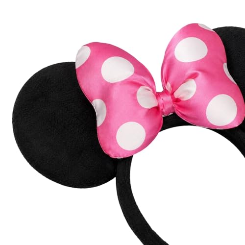 JIAHANG 3D Polka Dot Mouse Ear Headband with Satin Bow Pink Hair Bow Photography Headband Fashion Headwear for Women Girls