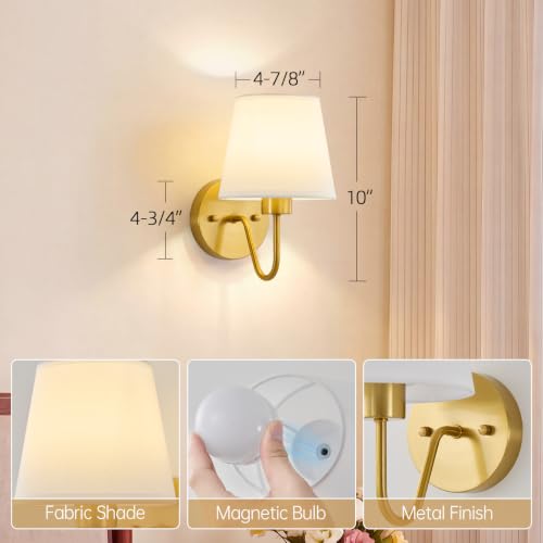 Image of Lightania Battery Operated Wall Sconces Set of 2, Gold Rechargeable Wall Lights with 10000mAh Dimmable Bulbs & Remote Control, 15 Colors Wireless Wall Lamps for Bedroom Living Room Hallway Decor
