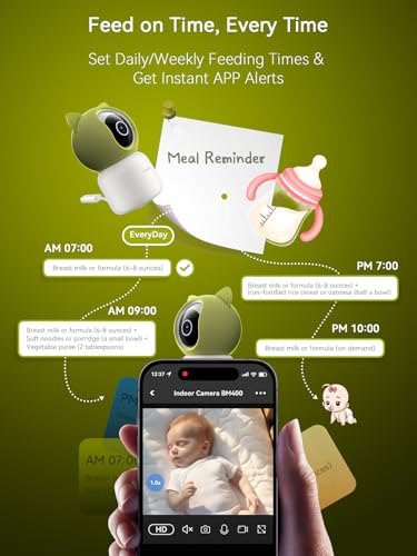 Image of Outinput Baby Monitor with Camera and Audio, 2K 4MP Indoor Security Camera for Home, 360 PTZ, AI Crying & Feeding Alerts, Night Vision with Gentle Light, Soothing Lullabies, 2-Way Audio