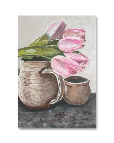 Bouquet de tulipes peinture à la main pour égayer un mur vide et sombre