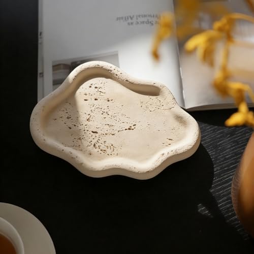 Image of Jewelry Dish Trinket Tray for Women, Ring Dish Holder, Unique Cloud Shape Plate Cute Things Vanity Aesthetic Room Decor Mother's Day Birthday Gifts (Faux Travertine Y)
