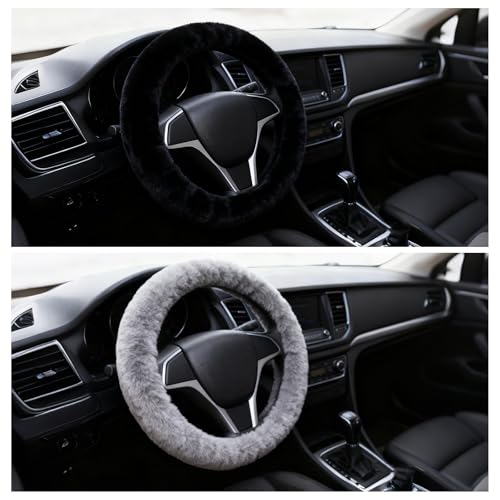 Set 2 Pezzi Coprivolante Auto Peloso, Coprivolante Universale Telescopico, Copri Volante Peluche, Morbido e Confortevole Copertina Rivestimento Volante Inverno per 37–39cm