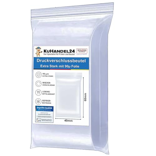 100 Stück Druckverschlussbeutel 40x60mm 4x6 cm 90my extra stark Zip Beutel mit Verschluss immer wieder verschließbar Plastiktüten Zipper baggys Tüten FBA-geeignet! WeltiesSmartTools