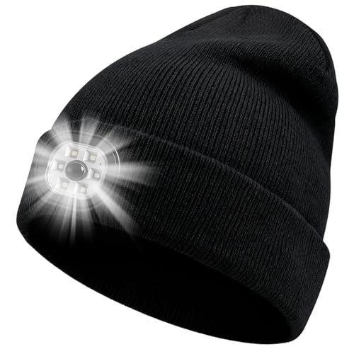 CNMTCCO LED Beanie Beleuchtete Mütze,mit Licht,Wiederaufladbare USB Laufmütze,6 LED Lampe dreistufige Einstellung Winter Warme Stirnlampe für Herren und Damen Geschenke...