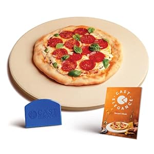 Cast Elegance Durable Thermal Shock Resistant Thermarite Pizza and Baking Stone for Oven and Grill, Includes Recipe E-Book & Cleaning Scraper, 16 inch Round, 5/8th inch Thick