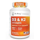Dr. Berg Maximum Strength 7-in-1 Vitamin D3 K2 5000 IU | Naturally Derived D3 | 4X Lab-Tested & Verified | High Absorption Formula | K2 D3 Vitamin Supplement | 60 Capsules