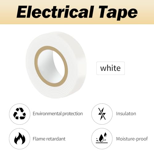 Image of White Electrical Tape, Flame Retardant Indoor Outdoor Waterproof High Temperature Resistance Electric Tape for Most Domestic, Commercial, and Industrial Environments, 0.7 in X 42 ft, 10 Rolls