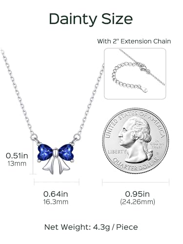 ChicSilver Bow Birthstone Necklace, 925 Sterling Silver Pendant Necklaces for Women, Hypoallergenic Silver Choker with 16 inch Rolo Chain, 12 Months Jewelry for Valentines Mothers Day Christmas4